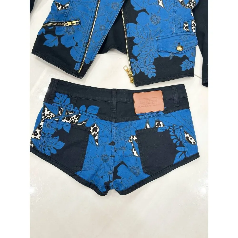 Louis Vuitton Blue Floral Leopard Denim Set Sz 34